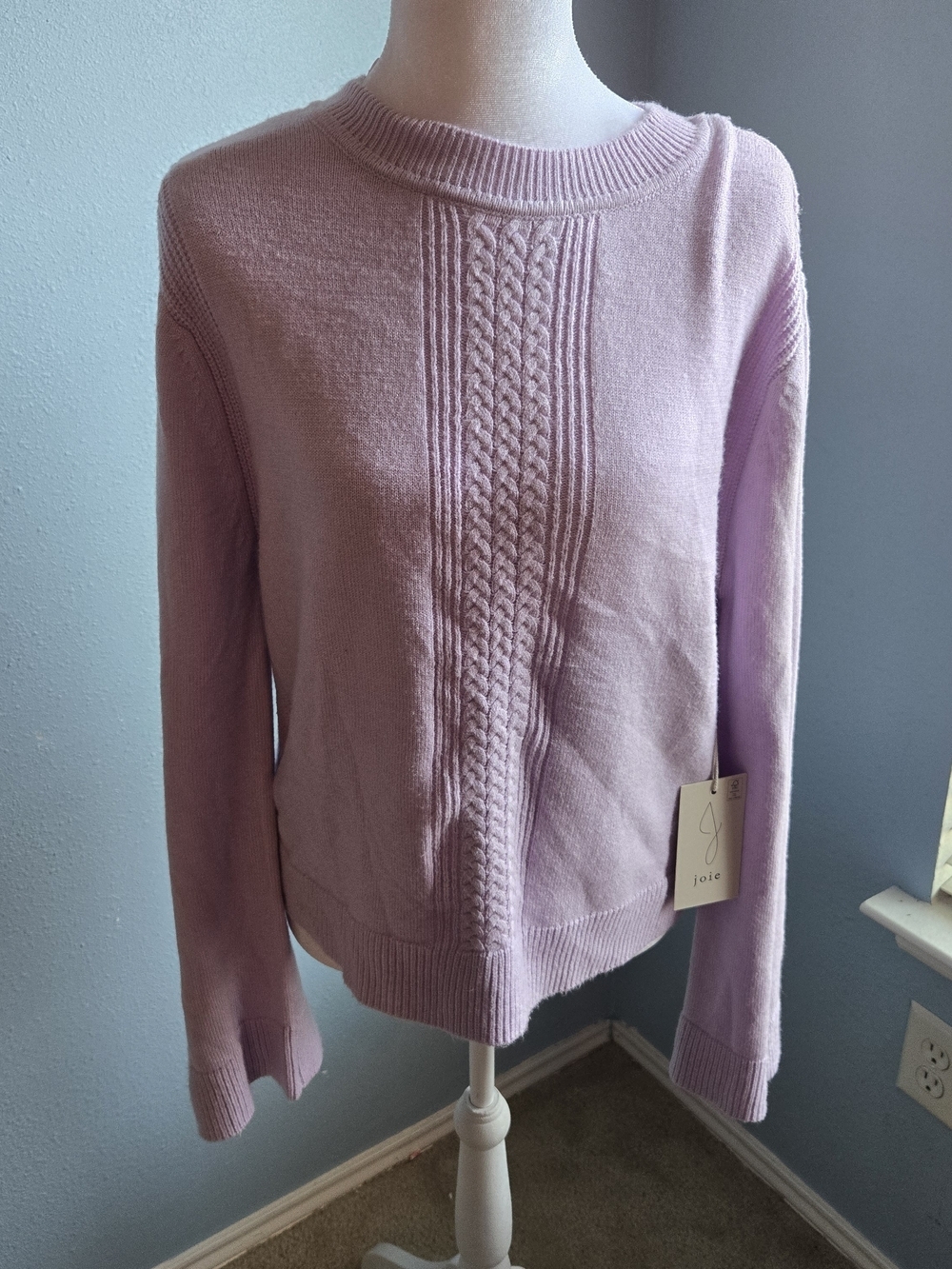 Joie Lavender Cable-Front Crewneck Sweater